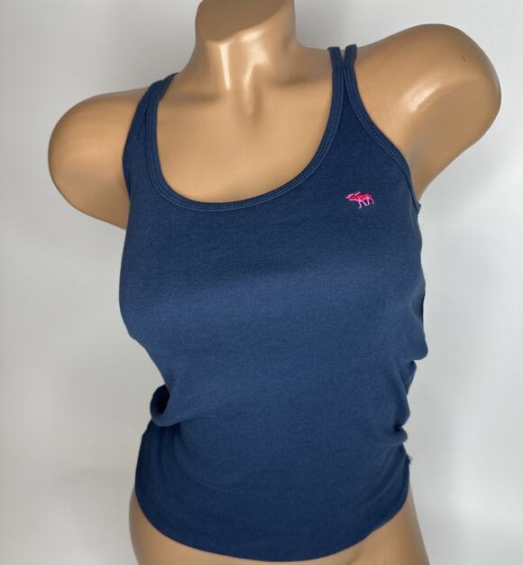 Abercrombie & Fitch Tops - Vintage Abercrombie & Fitch Blue Tank Top Womens Medium Pink Moose Logo Y2K